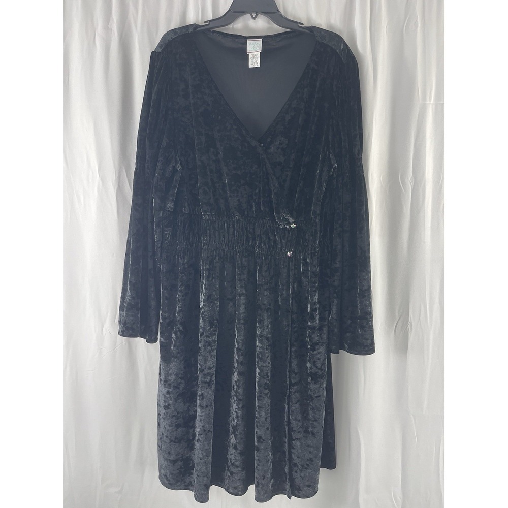 Loulou De La Falaise Women's Black Velvet Deep V Neck Faux Wrap Mini Dress 2X